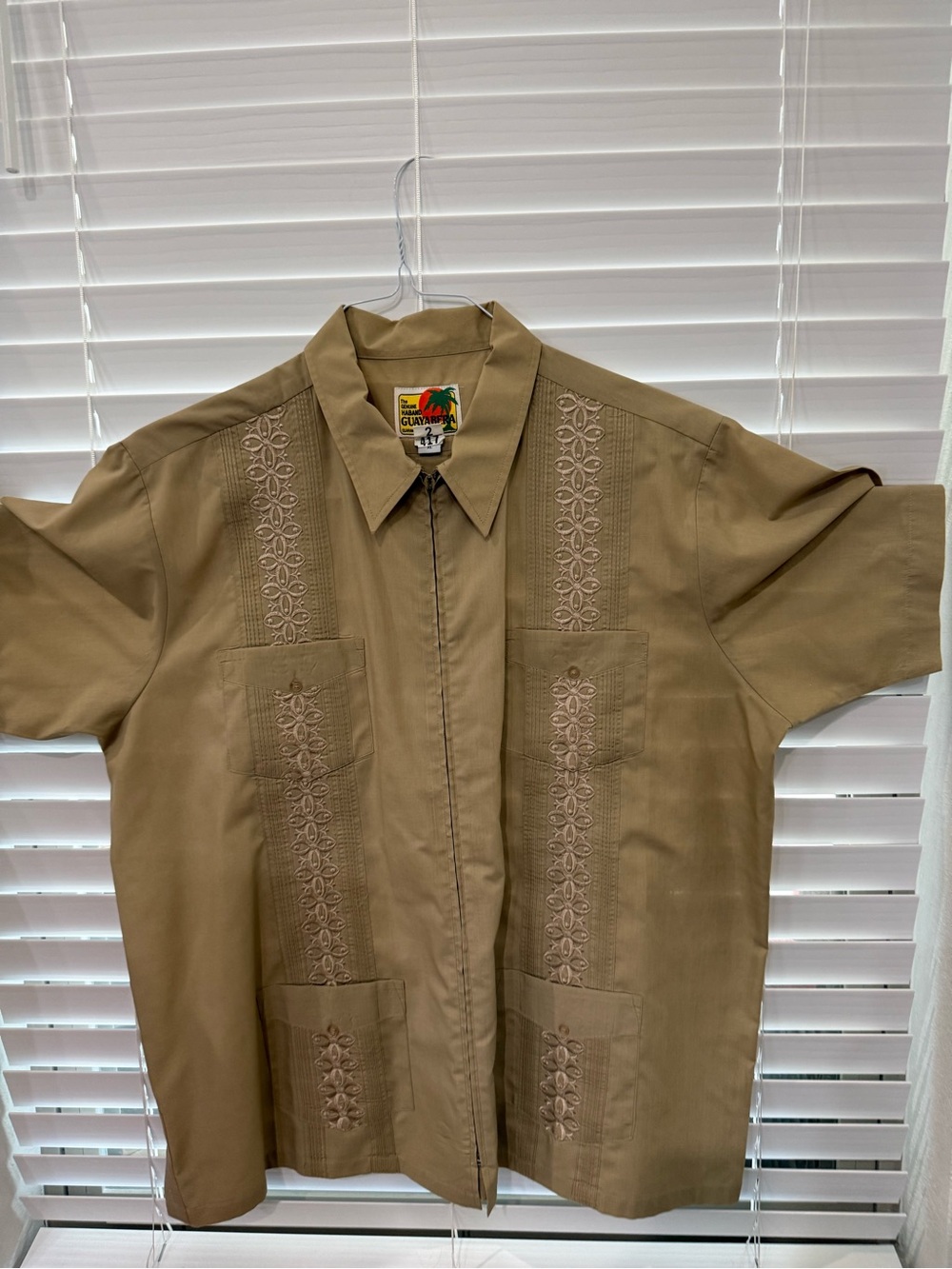 The genuine Haband guayabera tan xl Embroidered Short Sleeve Button-Down Shirt
